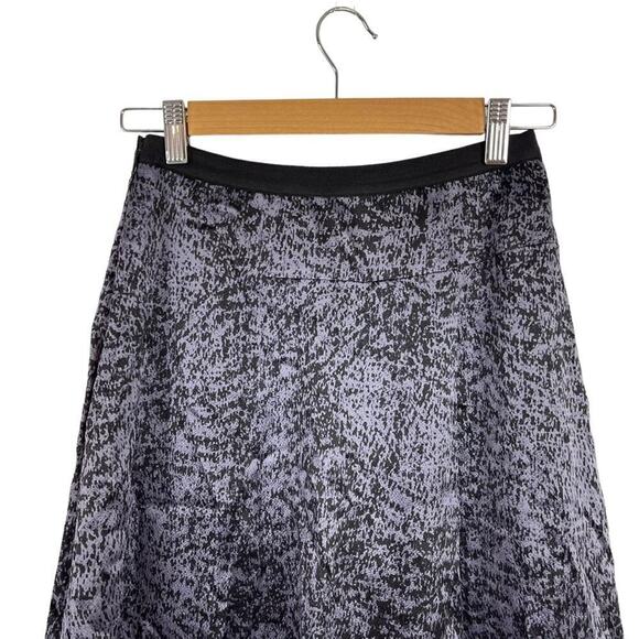 Rebecca Taylor White Noise Purple Black Snap Up Slit Silk A Line Pleat Skirt 0 - Picture 8 of 15
